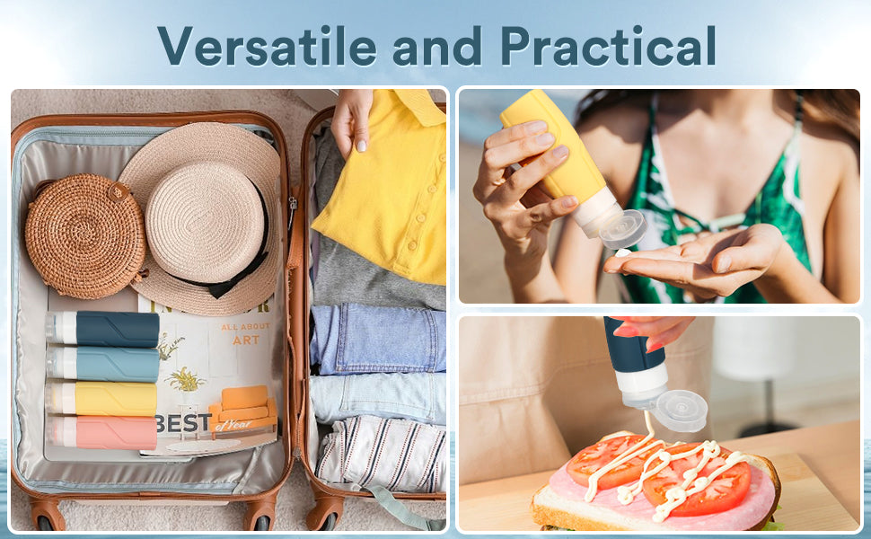 Ceecysaa Travel Bottles for Toiletries, 4-Pack Tsa Approved 100ml Travel Bottles, BPA Free Leak Proof Silicone Travel Size Containers, Travel Accessories for Shampoo Lotion Body Wash