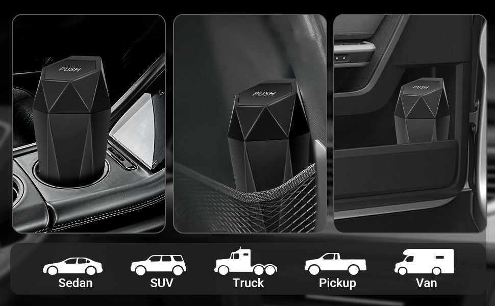 Ceecysaa Car Trash Can with Lid, 2 Pack Mini Car Cup Holder Trash Can, Car Garbage Can with 60pcs Trash Bags, Car Accessories Interior, Leakproof Small Car Trash Can, Home, Office, Black