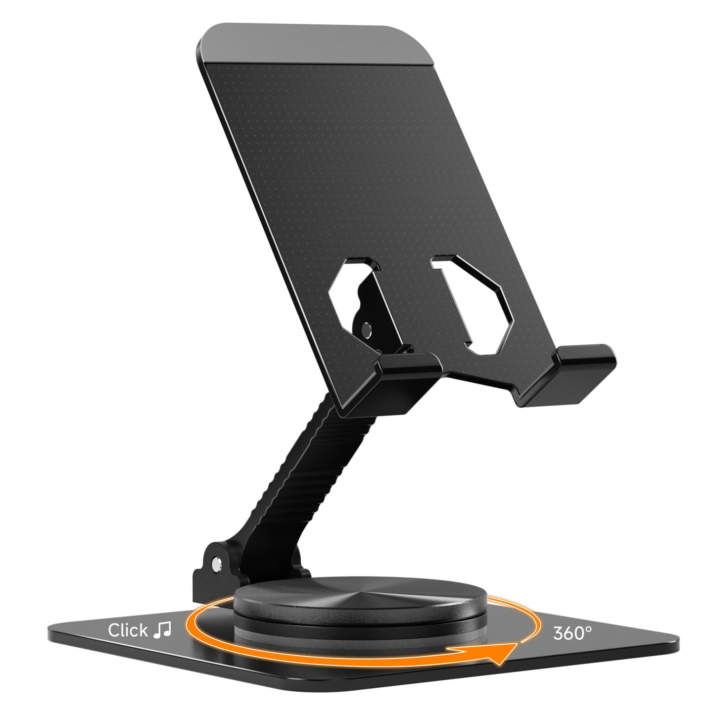 Ceecysaa 360 Rotating Cell Phone Stand, Adjustable Cell Phone Stand for Desk, Foldable Desktop Cell Phone Holder Accessories, Non-Slip Metal Base, Portable, Compatible with All Phones, Black
