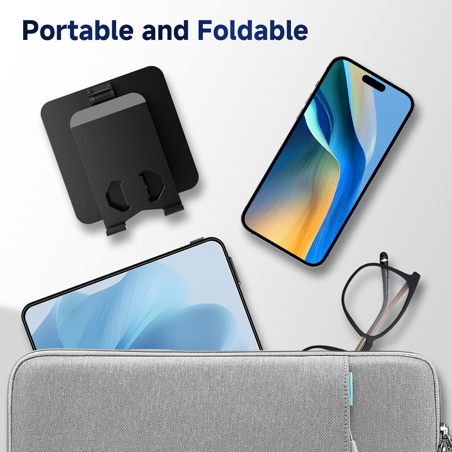 Ceecysaa 360 Rotating Cell Phone Stand, Adjustable Cell Phone Stand for Desk, Foldable Desktop Cell Phone Holder Accessories, Non-Slip Metal Base, Portable, Compatible with All Phones, Black