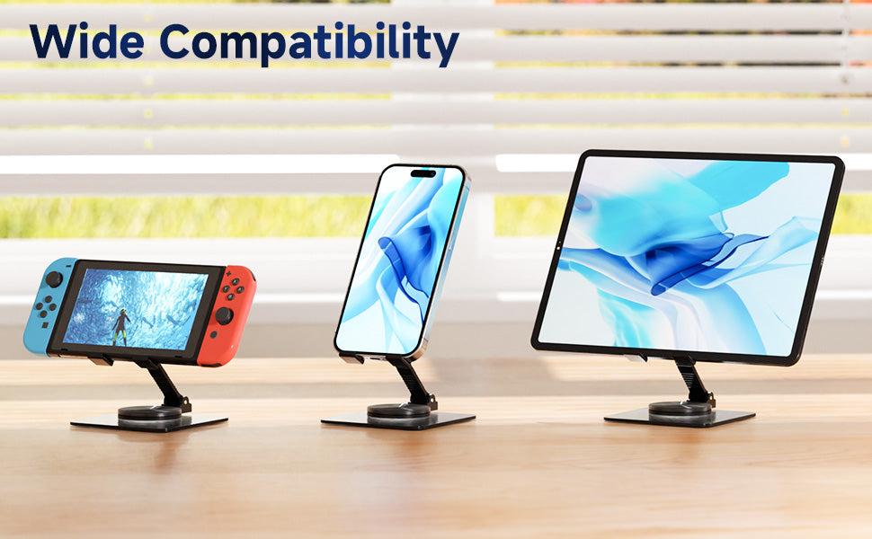 Ceecysaa 360 Rotating Cell Phone Stand, Adjustable Cell Phone Stand for Desk, Foldable Desktop Cell Phone Holder Accessories, Non-Slip Metal Base, Portable, Compatible with All Phones, Black